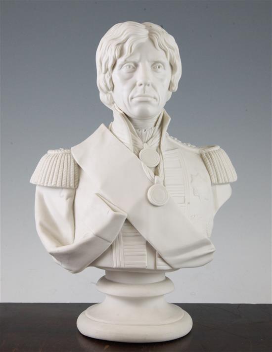 An English parian bust of Nelson, probably Coalport, c.1860, 31cm